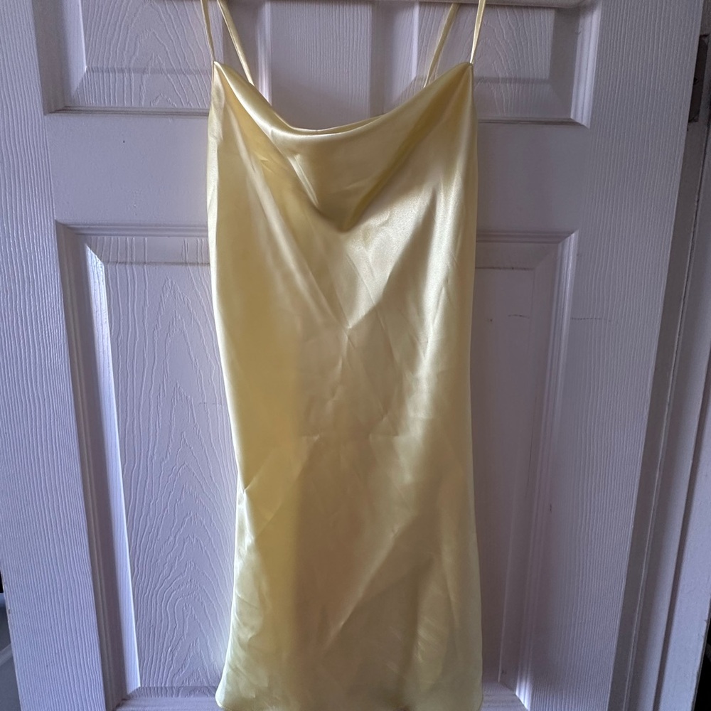 Vintage BEBE Liquid Gold Satin Cowl Neck Mini Dress - Made in USA -XS